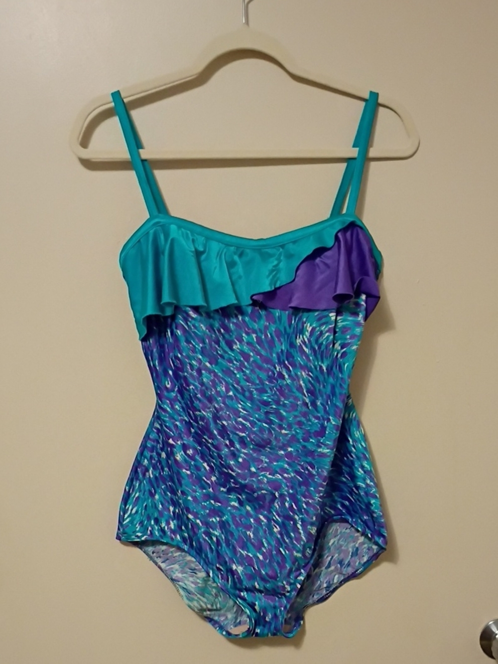 Teal & Purple Ruffled One-Piece Swimsuit Large